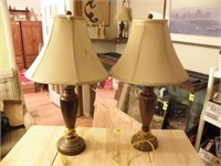 PAIR OF BRASS LAMPS, 27"  T