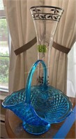 Silver Overlay Vase, Blue Glass Basket