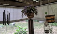 Hanging Flower Baskets, Wind Chimes. Side Patio