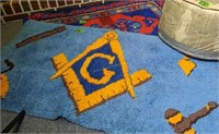 2 Hooked Rugs. 54" Masonic, Red Floral. In