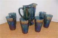 Beautiful Carnival Glass Pitcher & Glasses Set