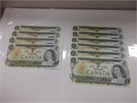 1973 IN SEQUENCE CANADA $1 DOLLAR BANK NOTES