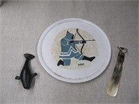 Heavy Plastic Plate, Whale & Shoe Horn