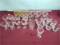 Stemware, glasses, 2 Pyrex bowls