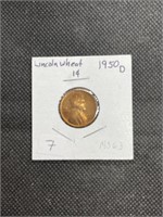 Rare 1950-D Wheat Cent MS63+ High Grade