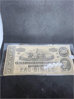 Extremely Rare 1864 Confederate Civil War $20 Bill