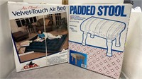 FULL SIZE AIR BED & PADDED STOOL - SEALED IN BOX