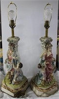 Pair of soft pace Grecian style figurine lamps 24"