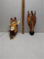 18" CARVED GIRAFFE MASK & PAPER MACHE WALL HANGING