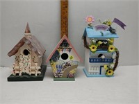 3 HAND PAINTED WOODEN BIRD HOUSES