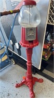 39" GUMBALL MACHINE ON RED CAST METAL STAND