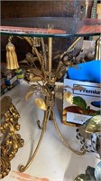 VTG GOLD-TONE METAL END TABLE W/ GLASS TOP