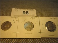 1954 D, 1964 and 1953 D Nickels
