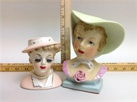 2 Ceramic Lady Head Vases Including Inarco
