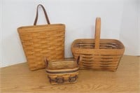 3 Longaberger Baskets 6 to 10 1/2" wide