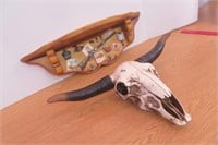 Ceramic Bull Horn 19.5" wide & Wall Shelf