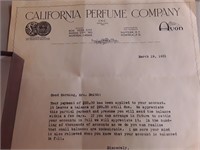 1931 AVON  CALIFORNIA PERFUME CO. LETTER + TUBE