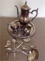 Silver Plate Tea Set plus Utensils