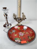 Cast iron bird decor, Chinese enameled porcelain