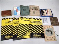 Zippo lighter, vintage games/card decks, booklets