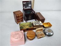 Assorted wood & plastic jewelry boxes
