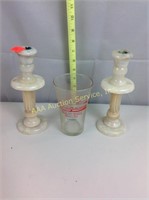 Marble candlesticks, K-Mart glass