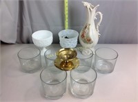 Glass candle holders, brass candle holder, glass
