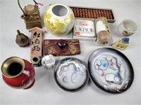 Asian items: vase, dragonware, Buddha figurine,