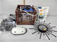 Stump remover, crate, sprayers, gas mask bags,