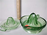 (2) uranium green depression glass juicers