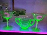 Uranium green depression glass stemware,