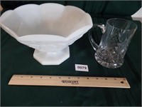 Glass Mug, Milk Glass Compote