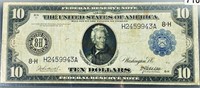 1914 US $10 Blue Seal Bill CLOSELY UNCIRCULATED