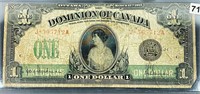 1917 Canadian $1 Black Seal Bill LIGHTLY CIRC