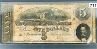 1864 Confederate $5 Bill ABOUT UNCIRCULATED