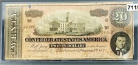 1864 Confederate $20 Bill LIGHTLY CIRCULATED