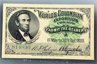 1893 World's Columbian Expo Admission Ticket UNC