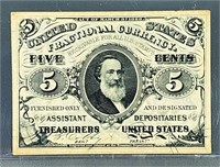 1863 US Fractional Currency 5 Cents Bill UNC