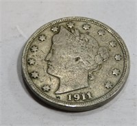 1911 Partial Liberty Readable Date V Nickel