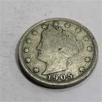1905 Partial Liberty Readable Date V Nickel