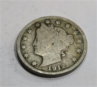 1912 Partial Liberty Readable Date V Nickel