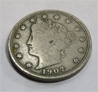 1907 Partial Liberty Readable Date V Nickel
