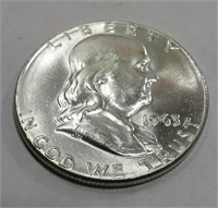 1963 FBL GEM BU Franklin Half Dollar