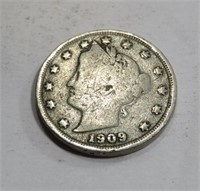 1909 Partial Liberty Readable Date V Nickel