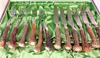 VINTAGE STAG HANDLED CUTLERY SET IN CASE.....