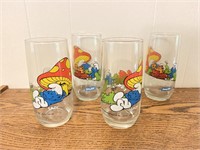 4 Pcs. 1982 Smurfs Glass Drinking Glasses