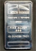 10 Troy Oz .999 Fine Silver Bar NTR Metals