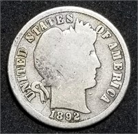 1892-S Barber Silver Dime from Set, Semi-Key Date