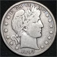 1893-P Barber Silver Half Dollar, Better Grade