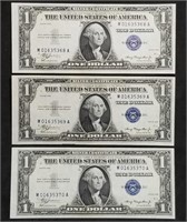 3 Consecutive 1935 Silver Certificates Gem UNC